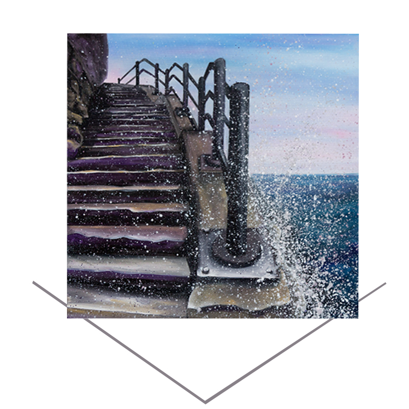 Cat and Dog Stairs Greeting Card